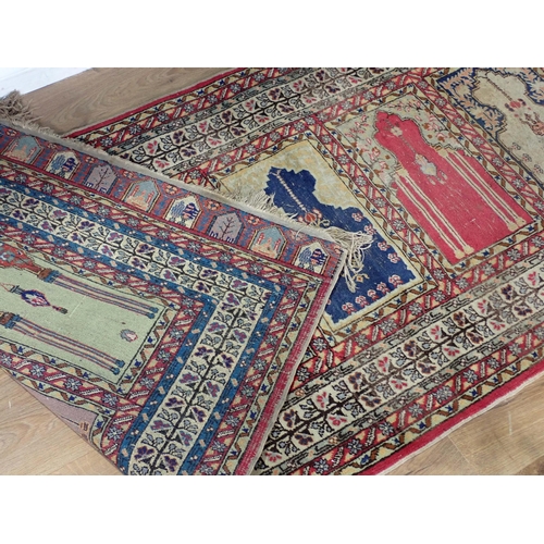 505 - A Persian Prayer Rug, multi-bordered and with seven mihrabs of differing designs, 7ft 9in L x 2ft 11... 