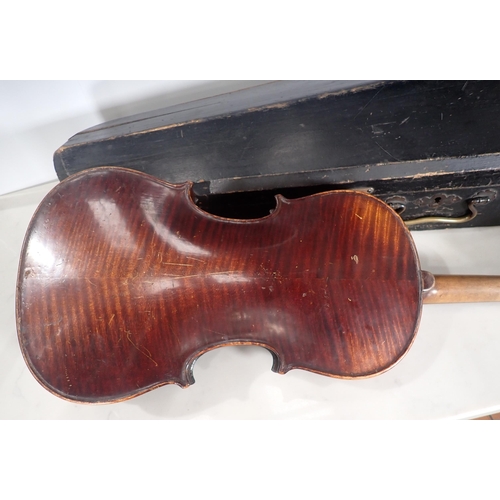 506 - A Viola with perfling and two piece back complete wih bow in case