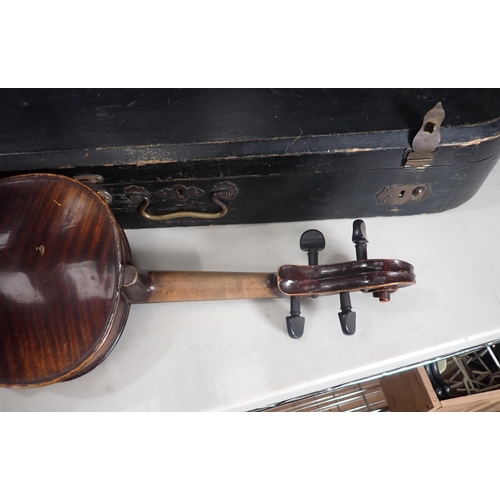 506 - A Viola with perfling and two piece back complete wih bow in case