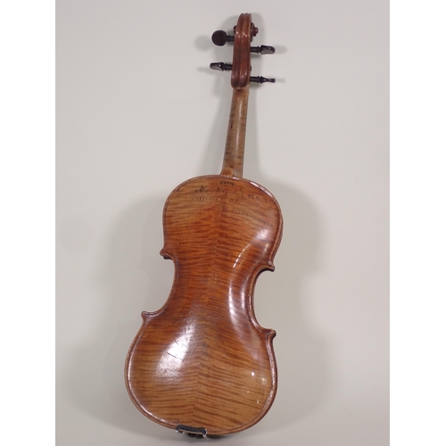 509 - A 19th Century Stainer Violin with perfling to the top and two piece back which has a later inscript... 