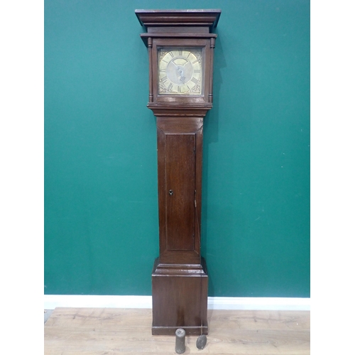 525 - An 18th Century oak Longcase Clock with square brass dial, inscribed Arth. Bristow, Eversley, with s... 