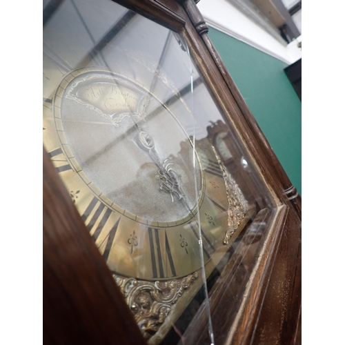 525 - An 18th Century oak Longcase Clock with square brass dial, inscribed Arth. Bristow, Eversley, with s... 