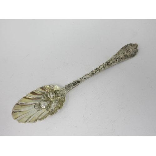 53 - A Charles II silver Trefid Spoon with later embossed bowl, scroll engraved stem, London 1684, maker:... 