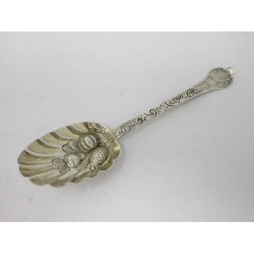 53 - A Charles II silver Trefid Spoon with later embossed bowl, scroll engraved stem, London 1684, maker:... 