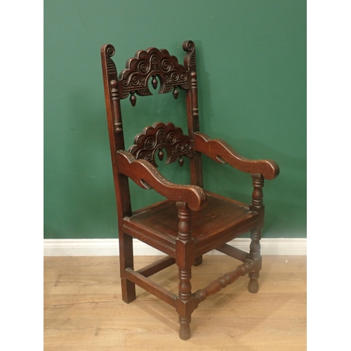 541 - A matched set of ten Charles II oak Derbyshire style Dining Chairs with carved backs, solid seats on... 