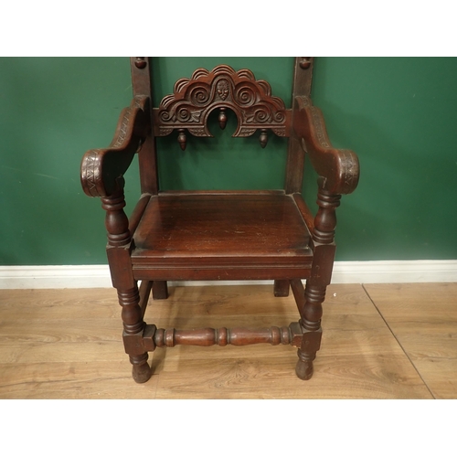 541 - A matched set of ten Charles II oak Derbyshire style Dining Chairs with carved backs, solid seats on... 