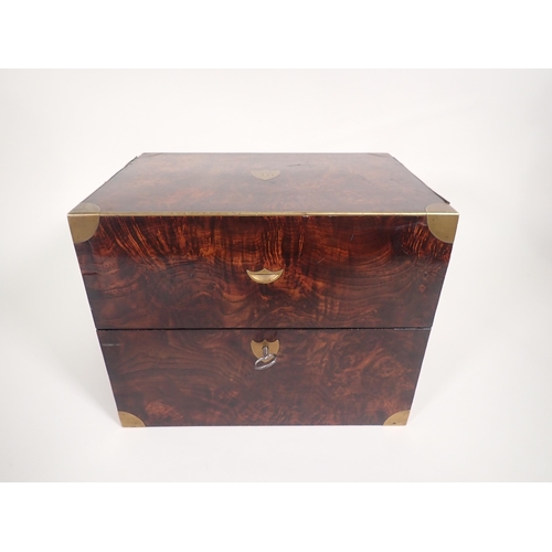 546 - A Georgian brass bound walnut Decanter Box containing six square cut glass Decanters and stoppers wi... 