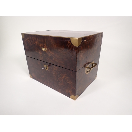 546 - A Georgian brass bound walnut Decanter Box containing six square cut glass Decanters and stoppers wi... 