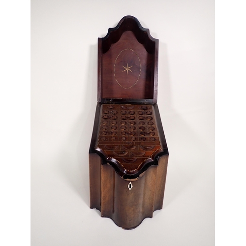 547 - A Georgian mahogany Knife Box with shell inlaid sloping lid, enclosing numerous divisions, 9in wide,... 