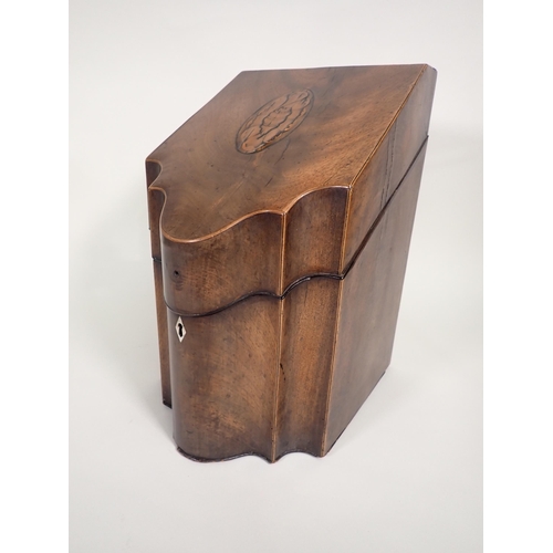 547 - A Georgian mahogany Knife Box with shell inlaid sloping lid, enclosing numerous divisions, 9in wide,... 