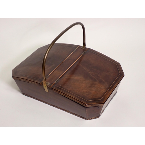 554 - A Georgian mahogany and crossbanded Cutlery Box with brass handle and two hinged lids and friezes of... 