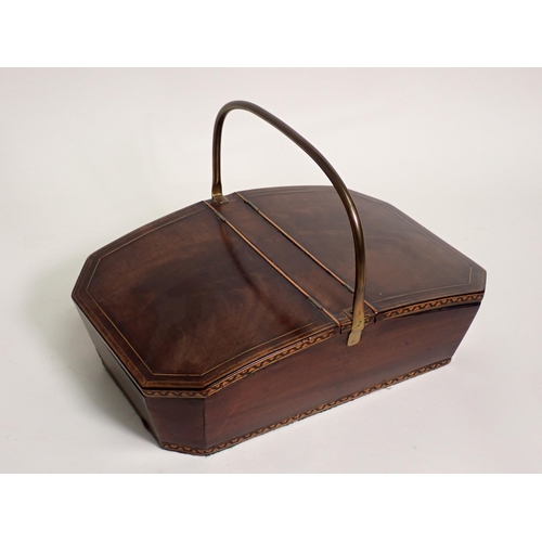 554 - A Georgian mahogany and crossbanded Cutlery Box with brass handle and two hinged lids and friezes of... 