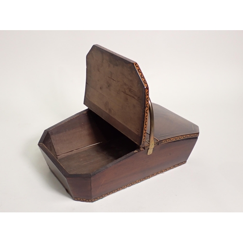 554 - A Georgian mahogany and crossbanded Cutlery Box with brass handle and two hinged lids and friezes of... 