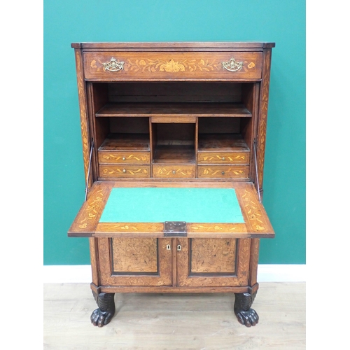 563 - An 18th Century Dutch rosewood and marquetry Escritoire with fall front beneath drawer and above pai... 