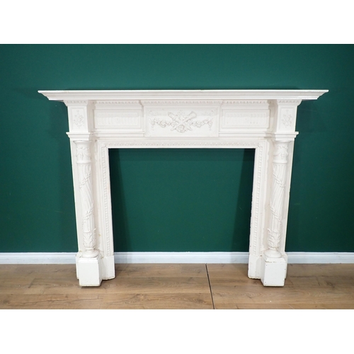 585 - An Adams style white painted Fire Surround with applied mouldings of torches, floral drapery with fl... 