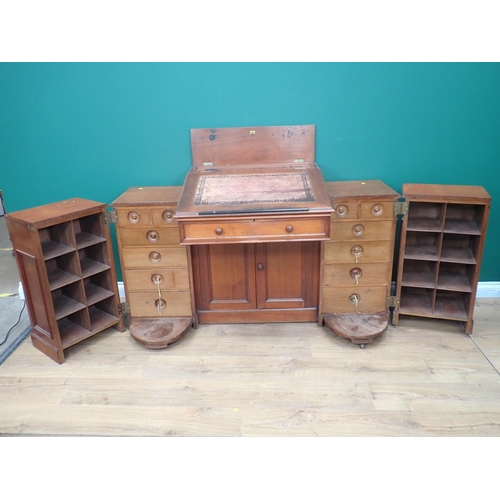 592 - An unusual Clerk's Desk in walnut by James Shoolbred & Co with central sloping hinged desk flanked b... 