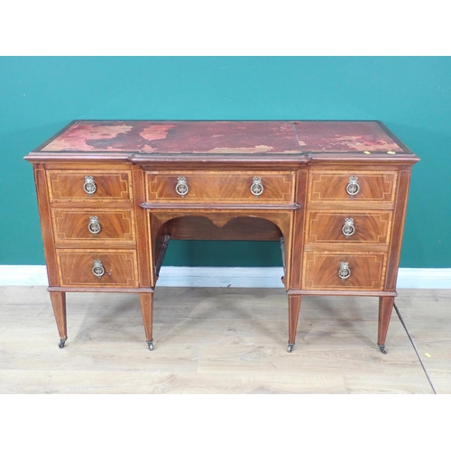 607 - A 19th Century mahogany and satinwood crossbanded Writing Desk with leather inset top mounted upon s... 