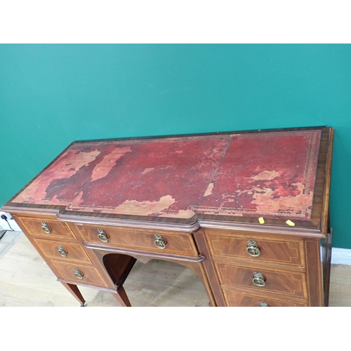 607 - A 19th Century mahogany and satinwood crossbanded Writing Desk with leather inset top mounted upon s... 