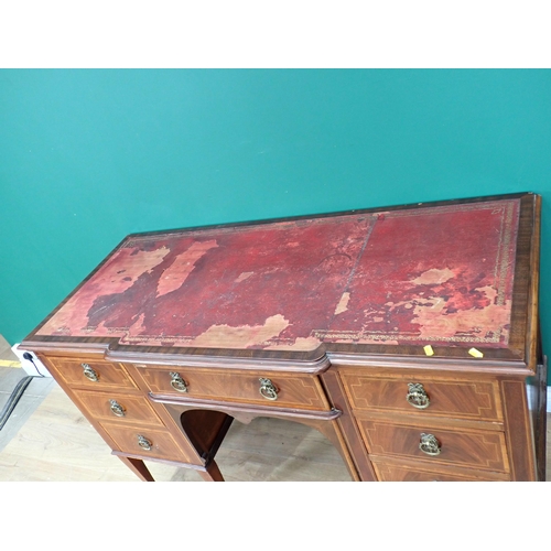 607 - A 19th Century mahogany and satinwood crossbanded Writing Desk with leather inset top mounted upon s... 