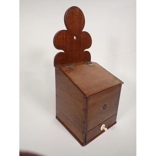 612 - A 19th Century mahogany Candle Box with shaped surmount, sloping lid and drawer under, star inlay, 7... 