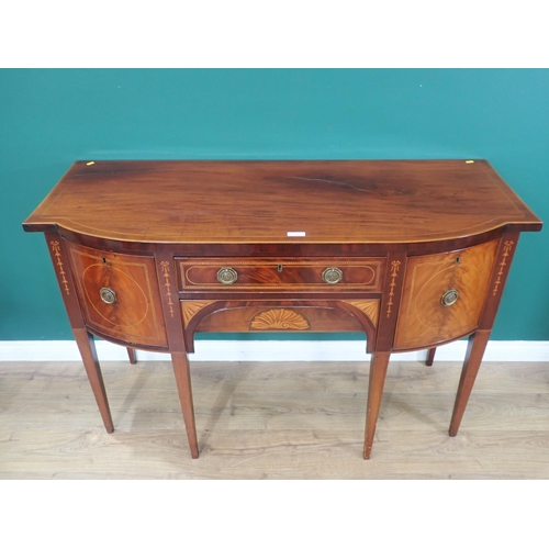 625 - A 19th Century mahogany bowfront Sideboard with crossbanding and stringing to the top above an inlai... 