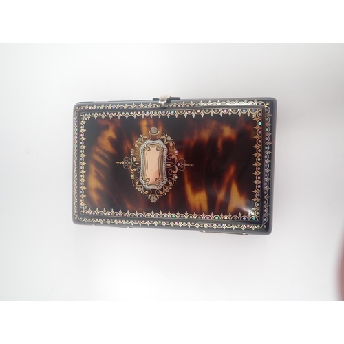 63 - A 19th Century tortoiseshell Card Case with mother-of-pearl and gold inlay