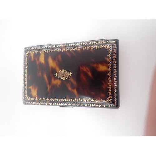 63 - A 19th Century tortoiseshell Card Case with mother-of-pearl and gold inlay