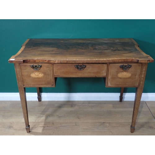 641 - A 19th Century mahogany and walnut crossbanded Dressing Table fitted three drawers with inlaid shell... 