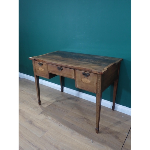 641 - A 19th Century mahogany and walnut crossbanded Dressing Table fitted three drawers with inlaid shell... 