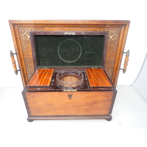 645 - A 19th Century satinwood Tea Caddy with rosewood banding, the hinged lid enclosing two lidded boxes ... 