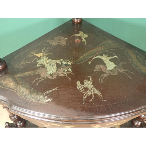 652 - A 19th Century ebonised Chinoiserie five tier graduated Whatnot decorated dragons and warriors 5ft 3... 