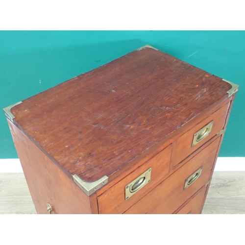 661 - A Campaign type Chest of small proportions, brass bound, with two short and two long drawers with br... 