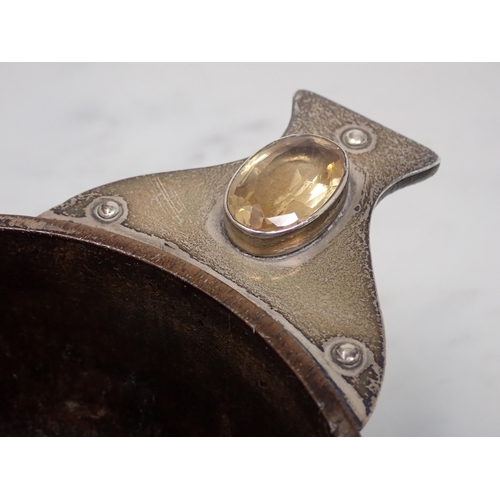 665 - A Scottish Treen Quaich with silver mounts bearing the initials 