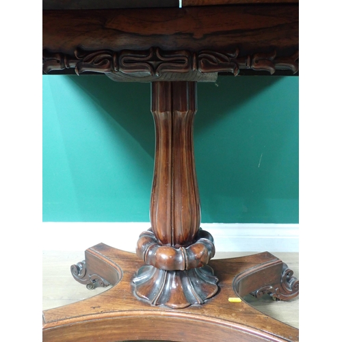 667 - A William IV rosewood fold-over Card Table on baluster turned column and platform base and scroll fe... 