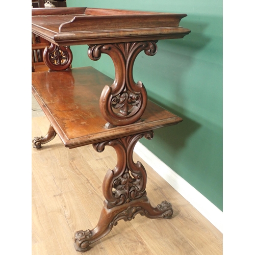 669 - A Victorian mahogany Buffet with raised gallery and raised on pierced and carved supports 3ft 5in H ... 