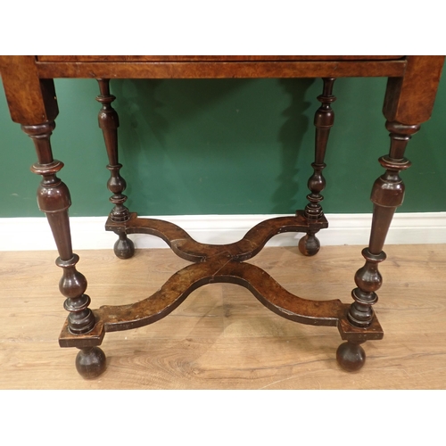 673 - A 19th Century walnut veneered Side table fitted single drawer on turned supports with shaped flat s... 