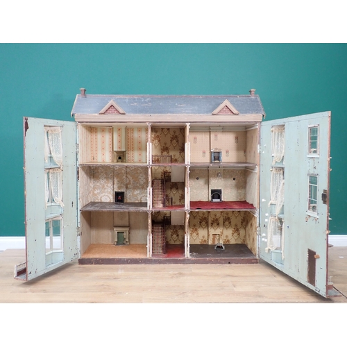 684 - A large Victorian three storey Doll's House bay windows and balconies, having double hinged front, 4... 