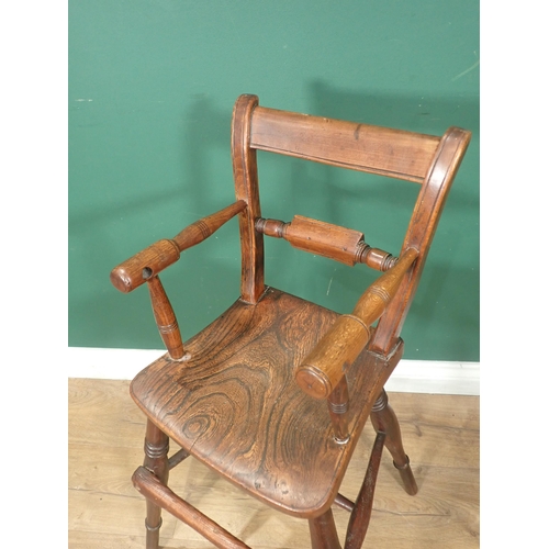 694 - A 19th Century fruitwood and elm child's Oxford High Chair on turned supports and stretchers