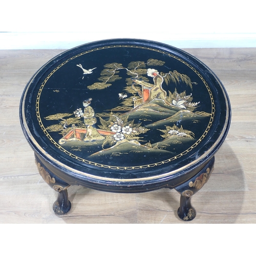 701 - An antique chinoiserie lacquered circular Coffee Table mounted on cabriole supports and pad feet 2ft... 