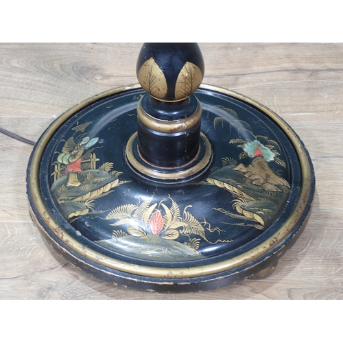 702 - An antique chinoiserie lacquered Standard Lamp on circular base 5ft 2in