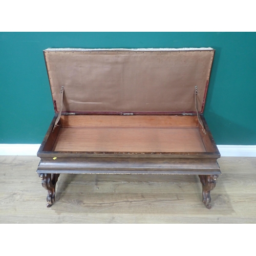 720 - A 19th Century Duet Piano Stool with shaped and carved supports and upholstered box seat, 3ft 4in W