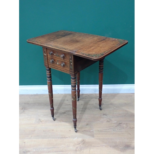 724 - A 19th Century mahogany drop leaf Work Table with satinwood stringing and ribbon painted decoration ... 