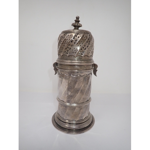 98 - A Victorian Britannia standard silver Lighthouse Sugar Caster with spiral fluting, London 1894, 8in,... 