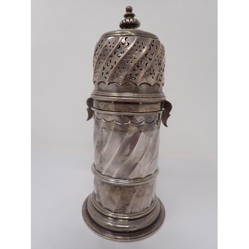 98 - A Victorian Britannia standard silver Lighthouse Sugar Caster with spiral fluting, London 1894, 8in,... 