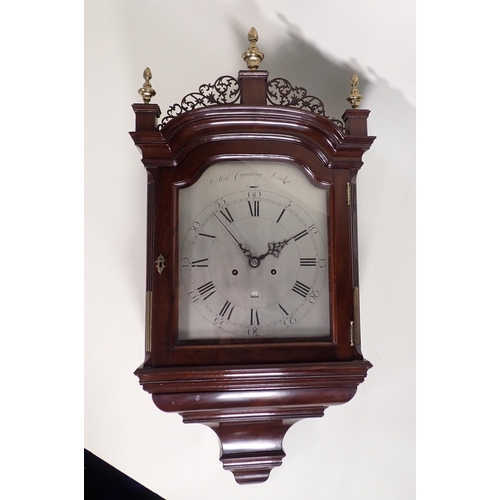 533 - A fine George III hooded striking Wall Clock by Alexander Cumming, London, having shaped arched silv... 