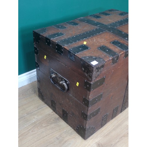 581 - A 19th Century metal bound oak silver Chest with interior tray and labelled Cuff & Broadhurst, 204 R... 