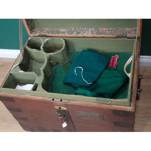 581 - A 19th Century metal bound oak silver Chest with interior tray and labelled Cuff & Broadhurst, 204 R... 