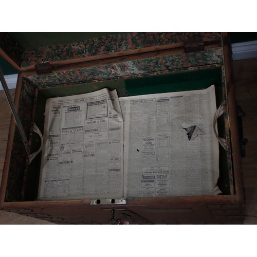 581 - A 19th Century metal bound oak silver Chest with interior tray and labelled Cuff & Broadhurst, 204 R... 