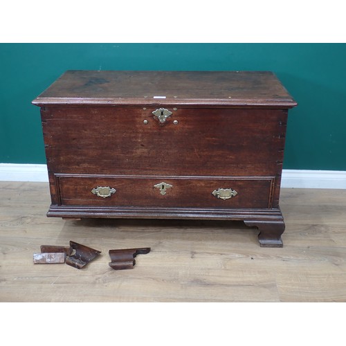 568 - An 18th Century mahogany Mule Chest with brass studded hinged lid above lower drawer mounted on shap... 