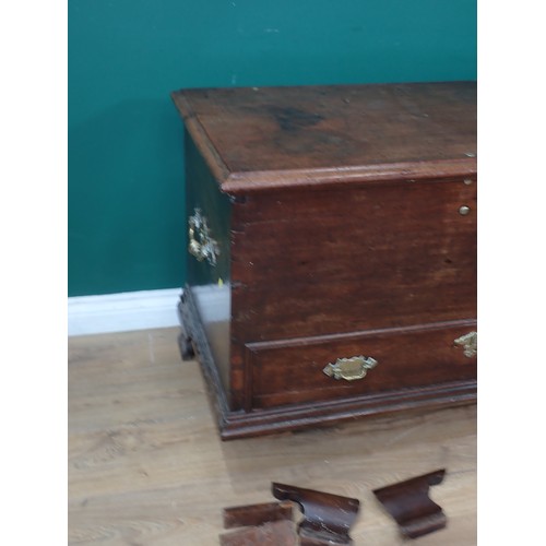 568 - An 18th Century mahogany Mule Chest with brass studded hinged lid above lower drawer mounted on shap... 